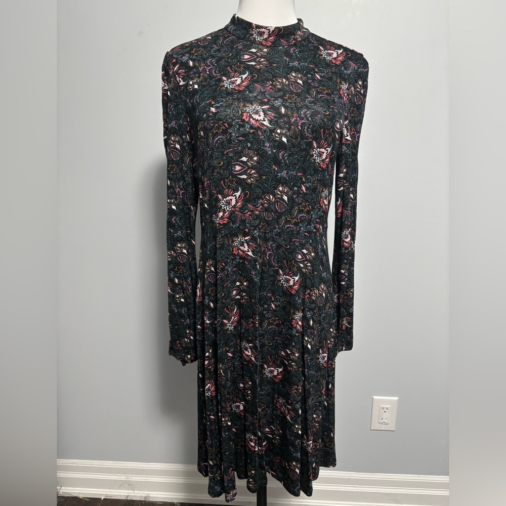 American Eagle Floral Dress Long Sleeve Mock Neck Boho Women’s Size L